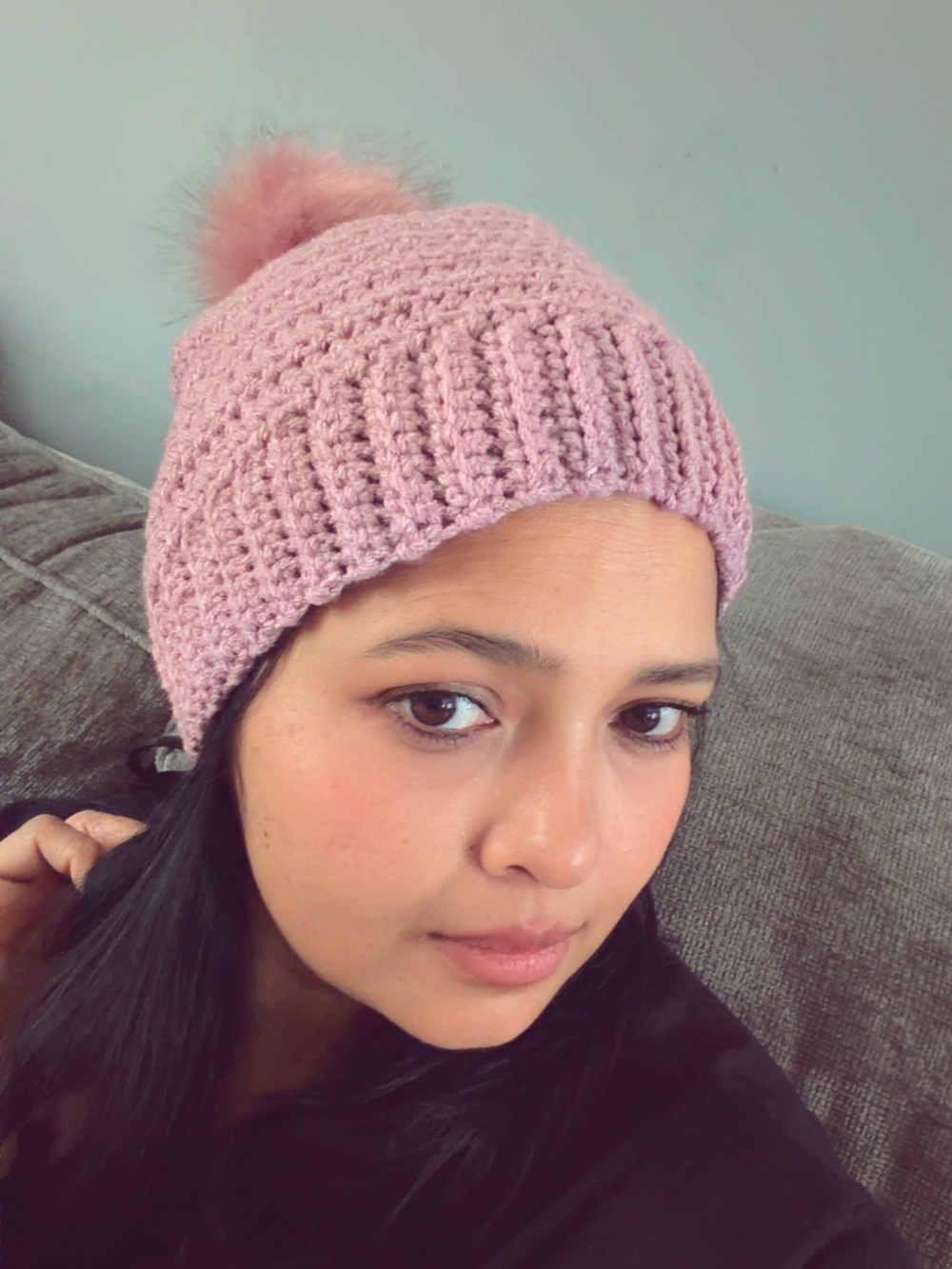 Women's Pink crochet Pom Beanie - Brand handmade
